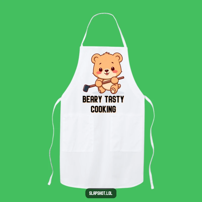 Funny Bear Cub Hockey Apron: Kitchen Fun for the Playful Fan
