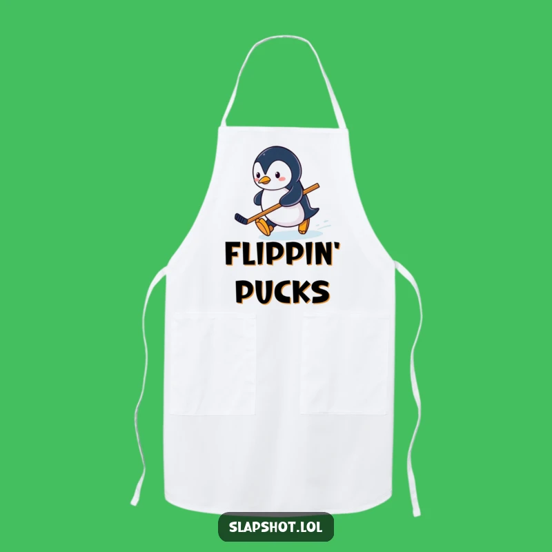 Funny Penguin Hockey Apron, Sliding Skater Kitchen Wear, Hilarious Chef Gift