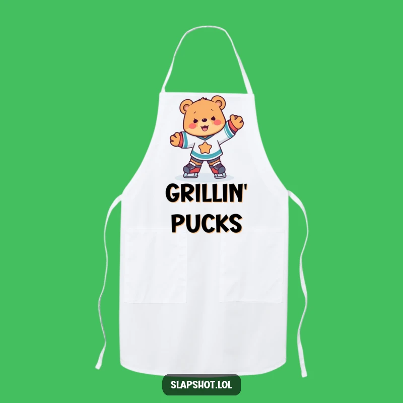 Funny Hockey Bear Apron, Joyful Skater Kitchen Wear, Hilarious Chef Gift