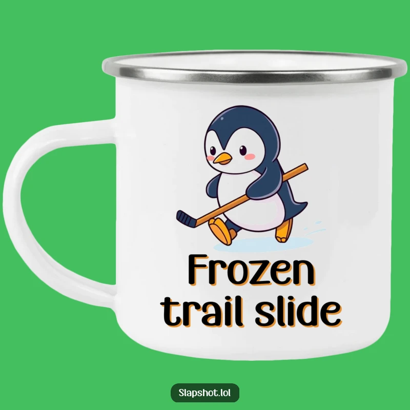 Funny Penguin Hockey Camping Mug, Sliding Skater Drinkware, Hilarious Outdoor Gift