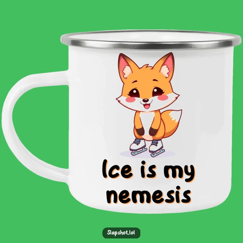 Funny Fox Skater Camping Mug: Hilarious Enamel Cup for Awkwardly Adorable Adventures