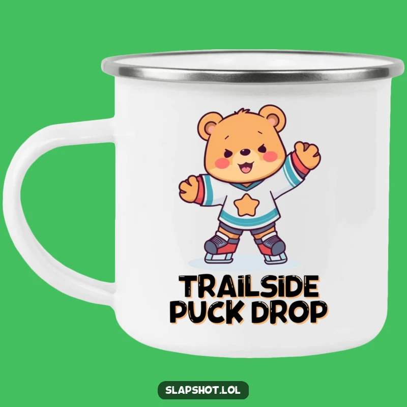 Funny Hockey Bear Camping Mug, Joyful Skater Drinkware, Hilarious Outdoor Gift