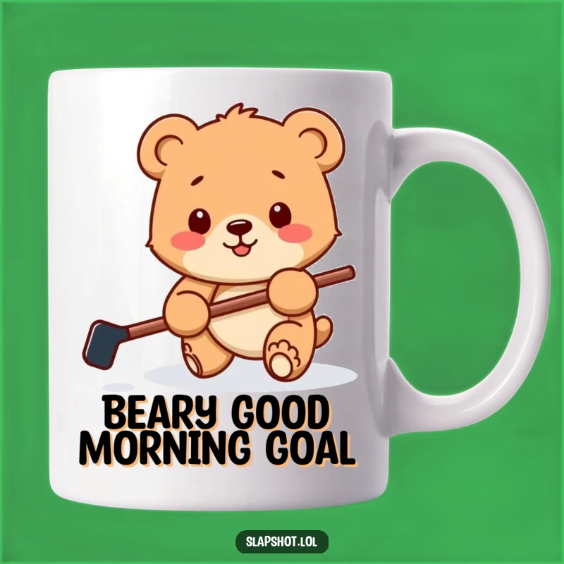 Funny Bear Cub Hockey Mug: Playful Puck Action for a Great Gift