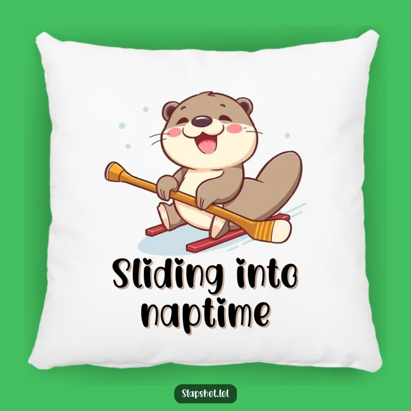 Funny Otter Hockey Pillow: Cozy Accent for Sliding, Stick-Wielding Fans