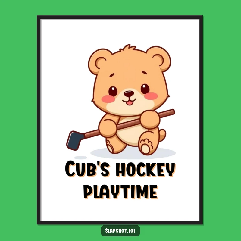 Funny Bear Cub Hockey Digital Art: Instant Playful Decor for Sports Fans