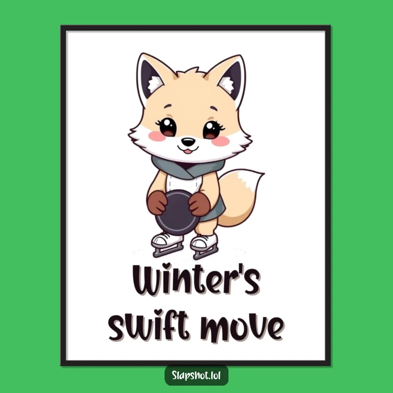 Funny Arctic Fox Digital Art Print: Cheerful Skater, Humorous Gift For Instant Decor