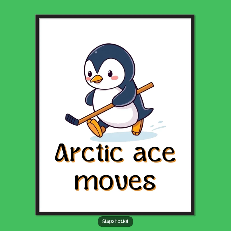 Funny Penguin Hockey Digital Art, Sliding Skater Printable, Instant Winter Gift