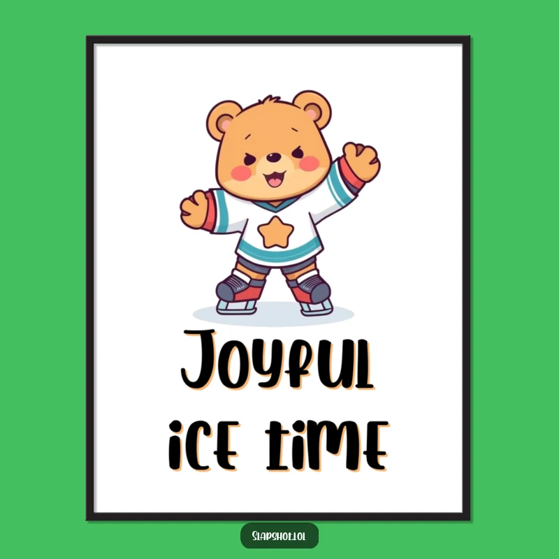 Funny Hockey Bear Digital Art, Joyful Skater Printable, Instant Sports Fan Gift