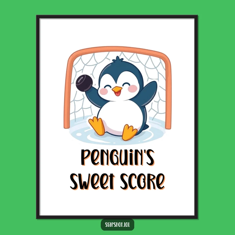 Funny Penguin Digital Art Print: Giggling Slapshot, Humorous Gift For Instant Decor