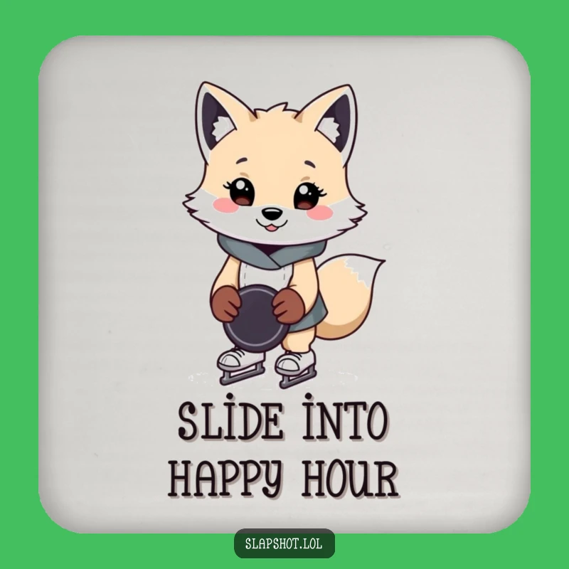 Funny Arctic Fox Coaster: Cheerful Skater Protection, Unique Humorous Gift