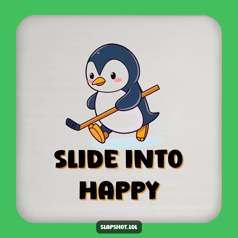 Funny Penguin Hockey Coasters, Sliding Skater Table Protectors, Adorable Winter Gift