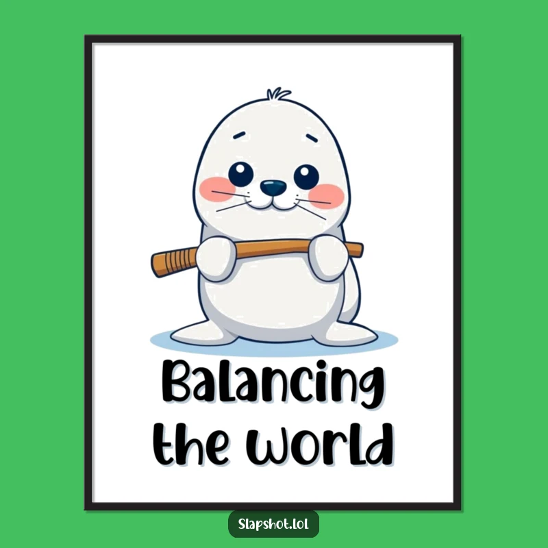 Funny Seal Poster: Balancing Hockey Stick Art, Delightful Gift For Any Room