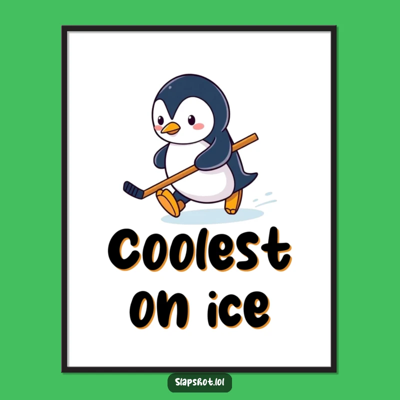 Funny Penguin Hockey Poster, Sliding Skater Art, Hilarious Winter Decor Gift