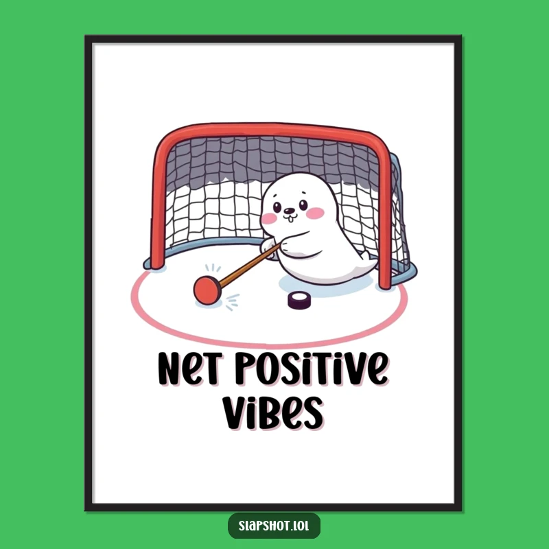 Funny Seal Hockey Action Poster - Hilarious Wall Art Gift