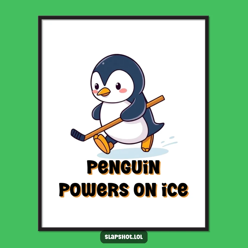 Free Printable Funny Wall Art: Penguin Hockey Player, Cute Downloadable Decor