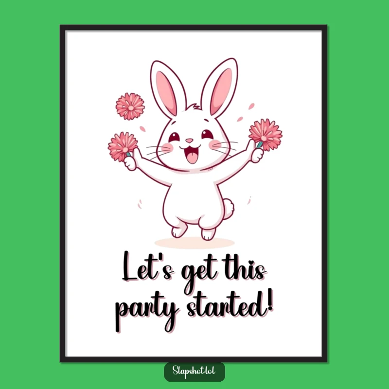 Free Printable Wall Art: Cheerful Rabbit Pom-Poms Vibrant Downloadable Decor
