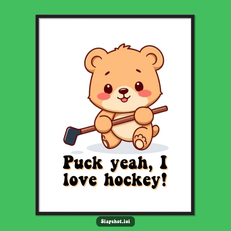 Funny Free Printable Bear Cub Wall Art: Hockey Action Downloadable Decor