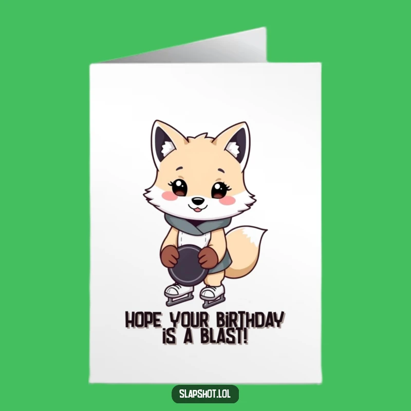 Free Printable Arctic Fox Birthday Card: Funny Skater Downloadable Gift for Hockey Fans