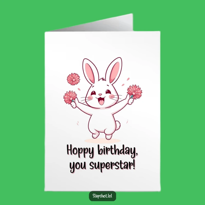 Free Printable Birthday Card: Cheerful Rabbit Pom-Poms Funny Downloadable Gift