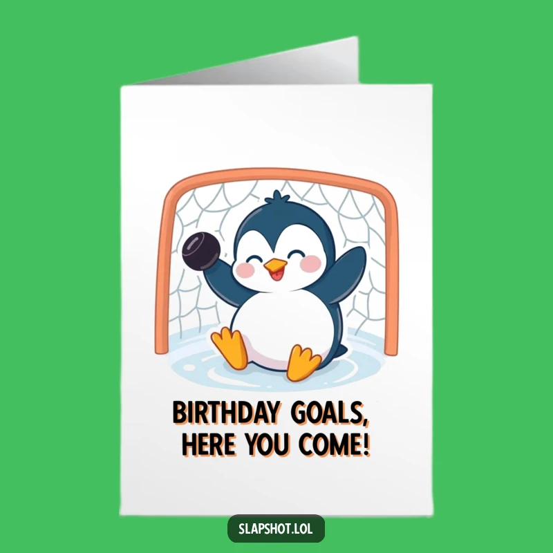 Free Printable Penguin Birthday Card: Funny Golfer Downloadable Gift for Hockey Lovers