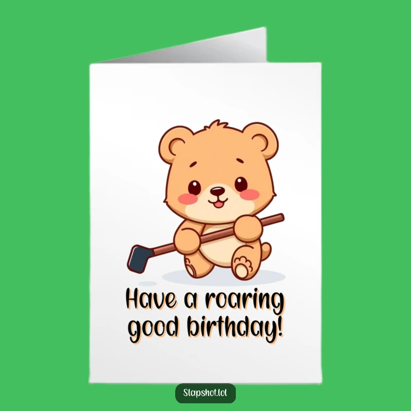 Funny Free Printable Bear Cub Birthday Card: Hockey Fun Downloadable Gift