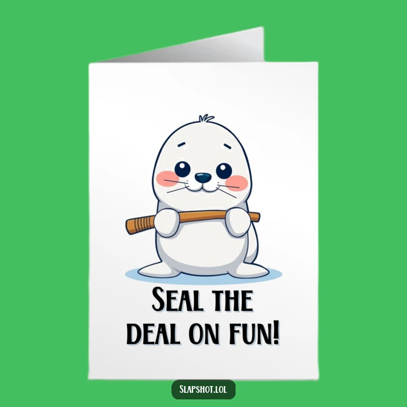 Free Printable Seal Birthday Card: Funny Hockey Player Downloadable Gift