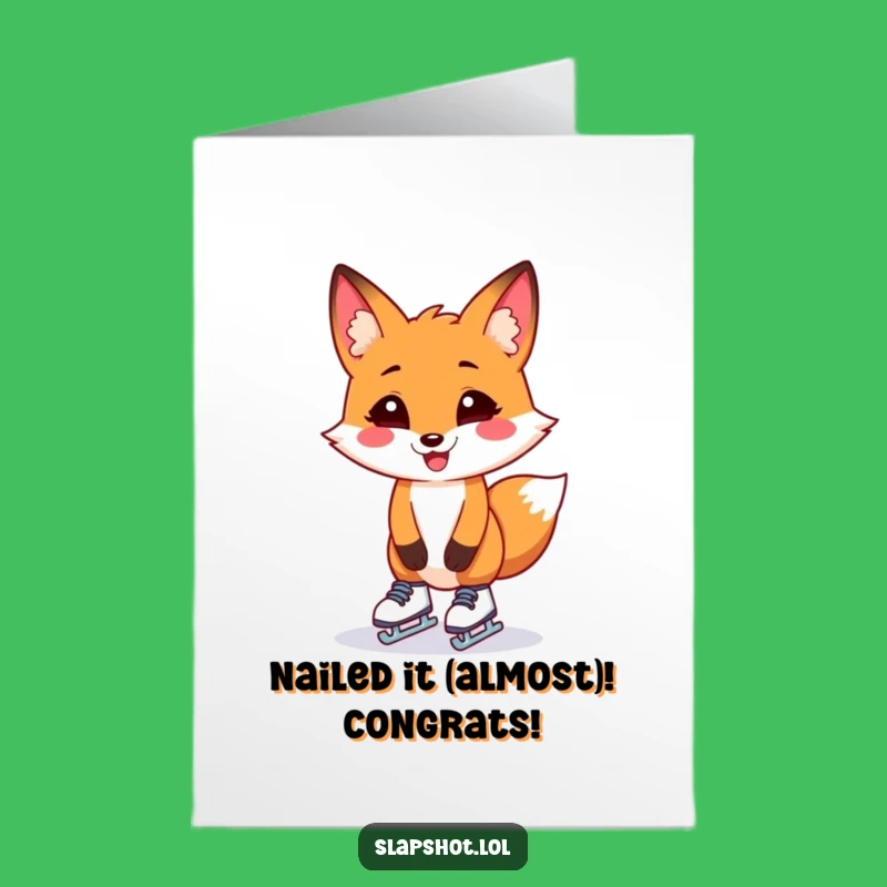 Free Printable Congrats Card: Funny Skating Fox Succeeds (Barely!) for a Downloadable Gift