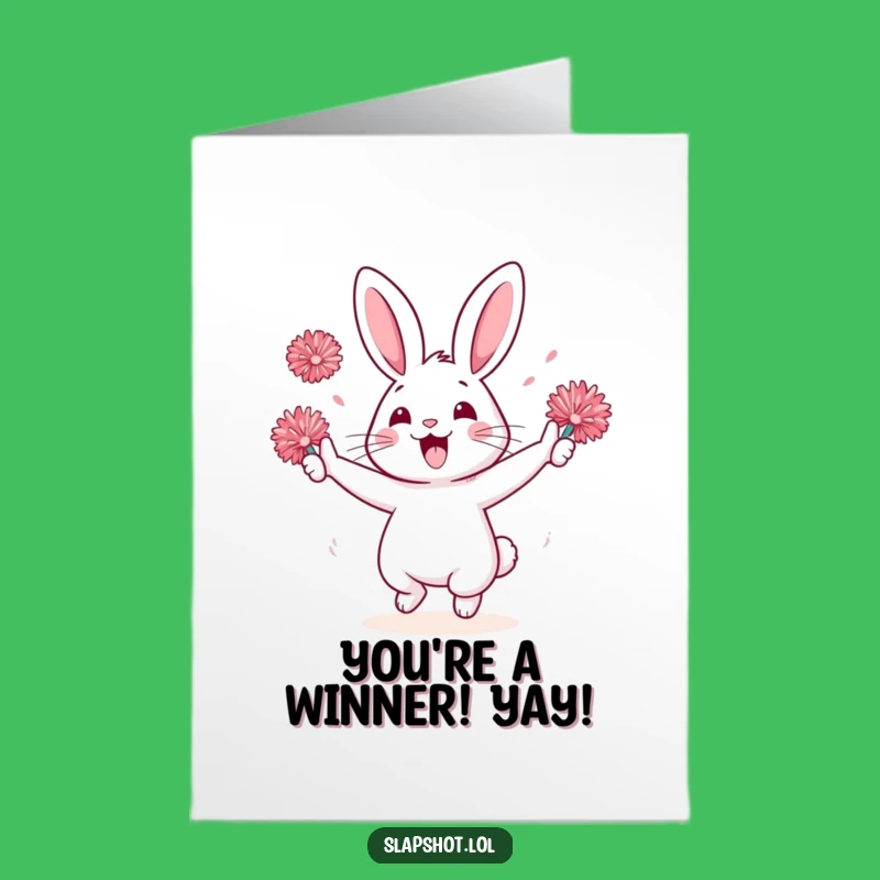 Free Printable Congrats Card: Enthusiastic Rabbit Pom-Poms Funny Downloadable Gift