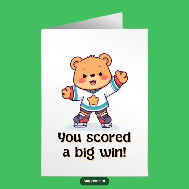 Free Printable Congrats Card: Hockey Bear Skating, Downloadable Celebration Gift