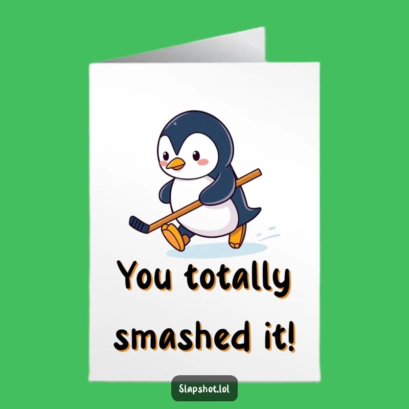 Free Printable Congrats Card: Penguin Hockey Player, Downloadable Celebration Gift