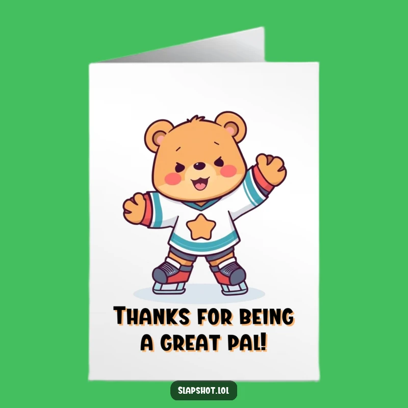 Free Printable Thank You Card: Hockey Bear, Cute Downloadable Appreciation Gift