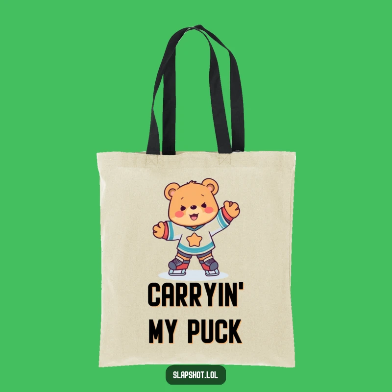 Funny Hockey Bear Tote Bag, Joyful Skater Accessory, Hilarious Sports Fan Gift