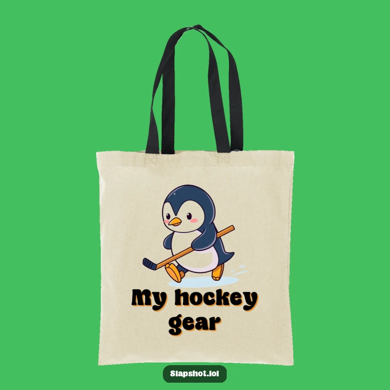 Funny Penguin Hockey Tote Bag, Sliding Skater Accessory, Hilarious Winter Gift